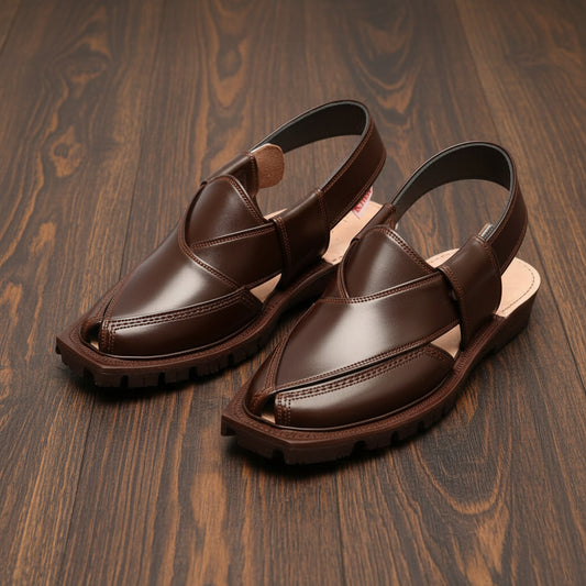 Men's Leather Plain Peshawari Chappal