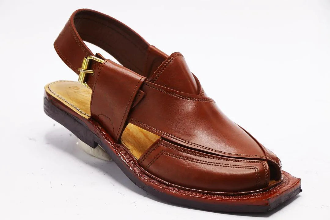 Men's Leather Plain Peshawari Chappal