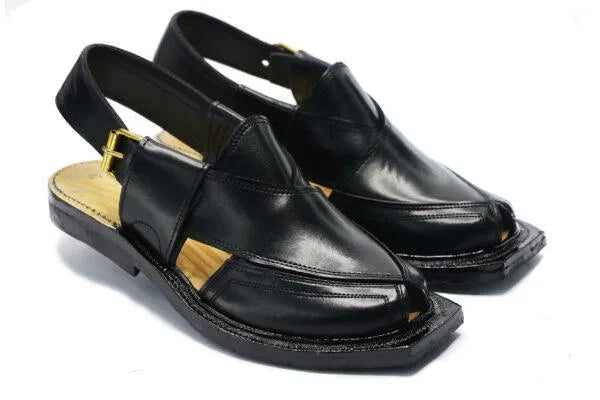 Men's Leather Plain Peshawari Chappal